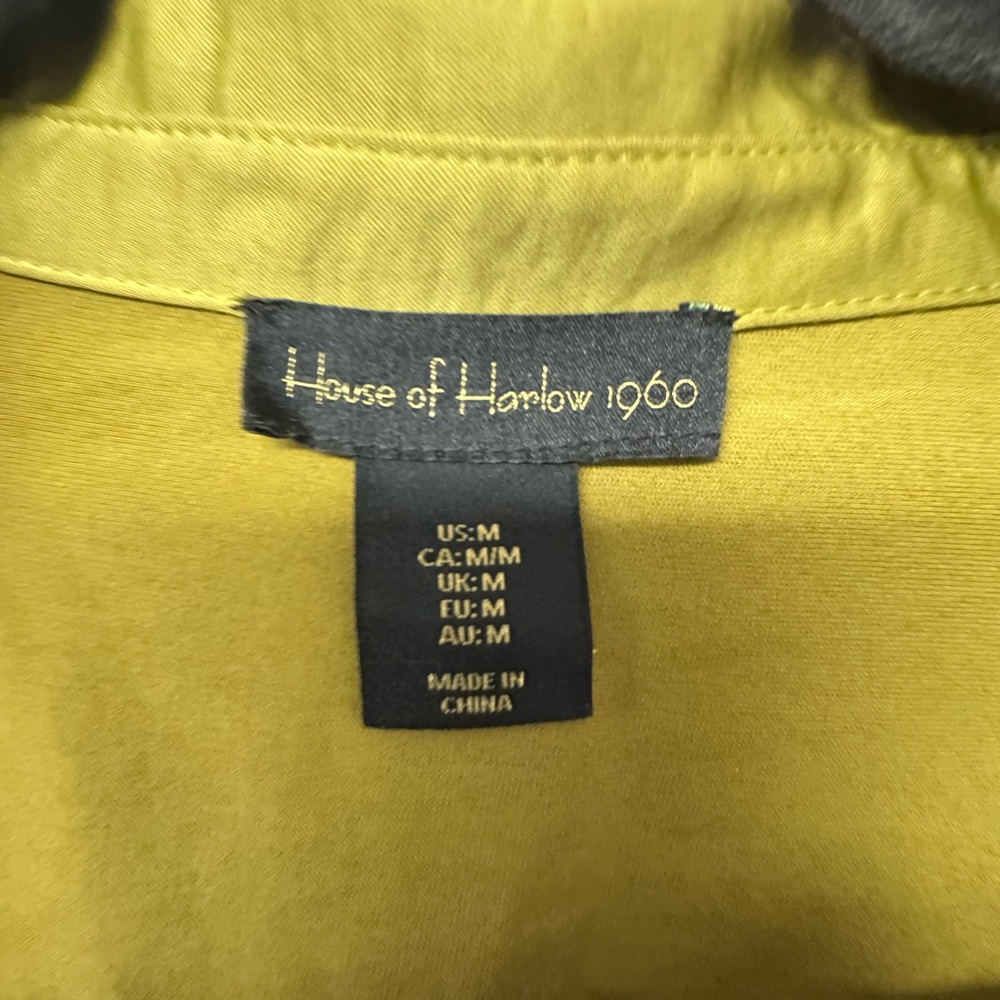 House of Harlow 1960 Cropped Satin Blouse Green Button Long Sleeve Medium N - Picture 7 of 11